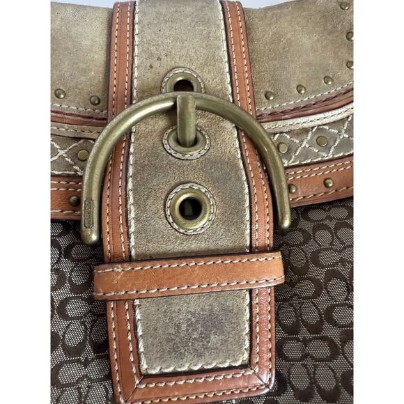 Coach Vintage Y2K Soho F11517 Signature C Canvas Patchwork Hobo Bag Tan - Picture 2 of 11